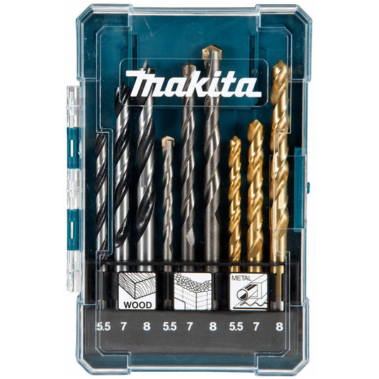 Makita 13-Piece Multi-Material Drill Bit Set – Wood, Metal & Concrete